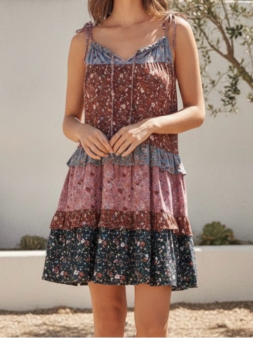 Storia Tiered Ditzy Floral Cottagecore Boho Sundress Small
